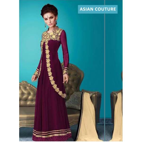 Purple Indian Ethnic Gown Elegant Evening Dress