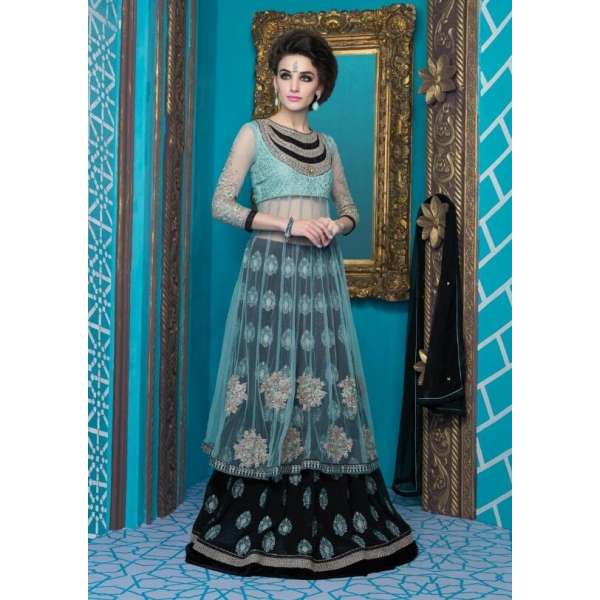 Black & Sea Blue Indian Lehenga Embellished Indian Wedding Dress
