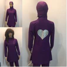 Stunning Long Sleeve Muslim Islamic Full Cover Purple Costume Modest Swimwear Burkini