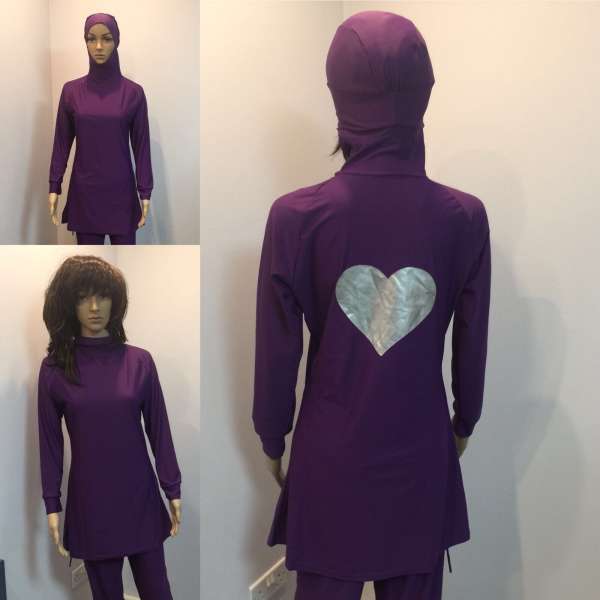 Stunning Long Sleeve Muslim Islamic Full Cover Purple Costume Modest Swimwear Burkini