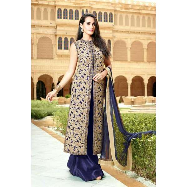 27007 BLUE AND GOLDEN MOHINI GLAMOUR DESIGNER DRESS