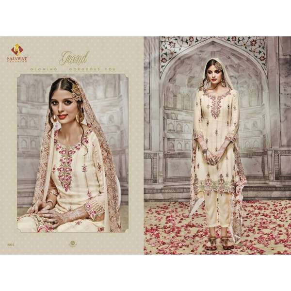 SJ5001 CREAM SAJAWAT MUMTAZ-2 EMBROIDERED SALWAR KAMEEZ