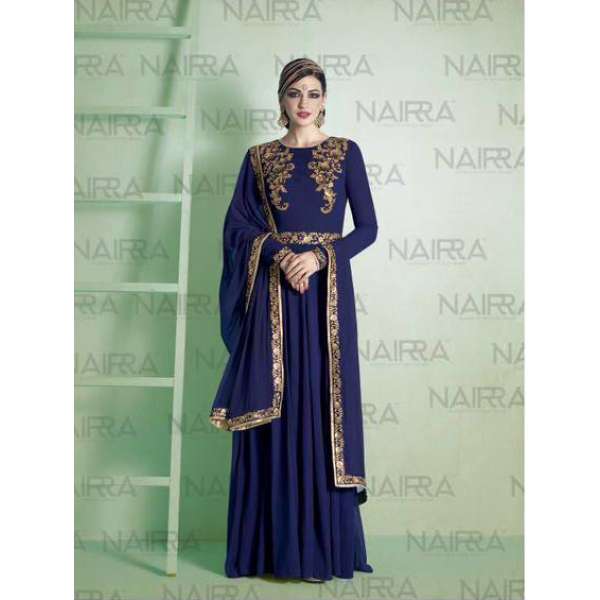 Navy Blue Pakistani Wedding Anarkali Gown
