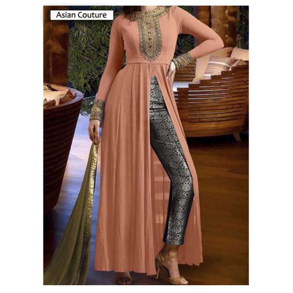 Peach Nakkashi Party Designer Capri Suit (SNKC3201)