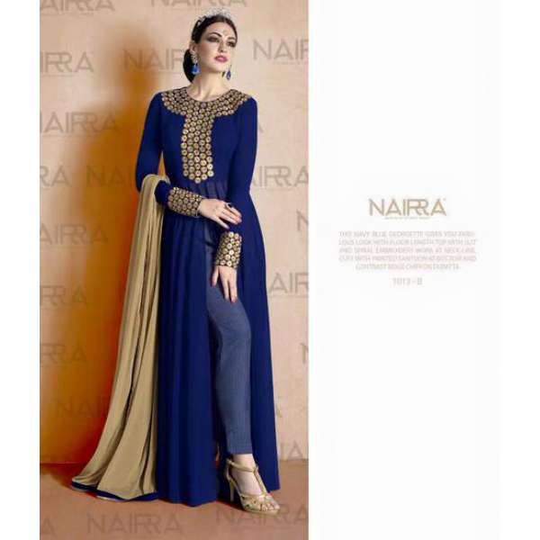 Navy Blue Nakkashi Nairra A Line Trouser Style Suit