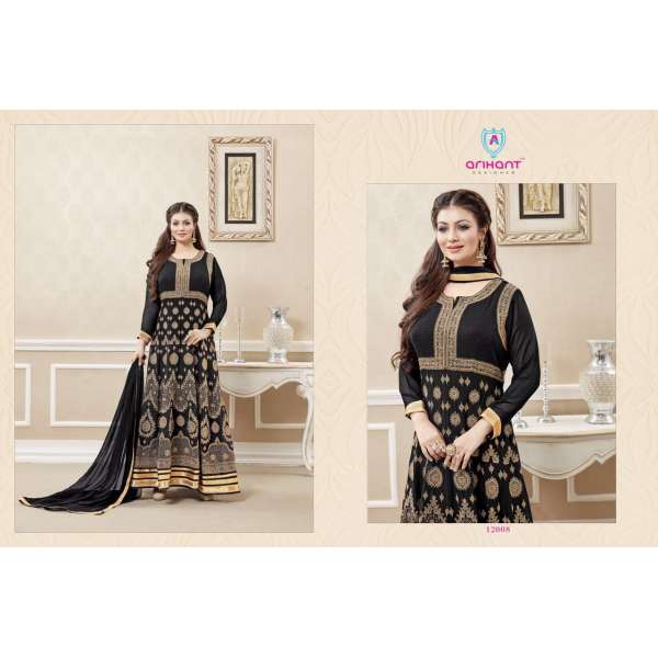 12008 BLACK AYESHA TAKIA ARIHANT DESIGNER SEMI STITCHED ANARKALI DRESS