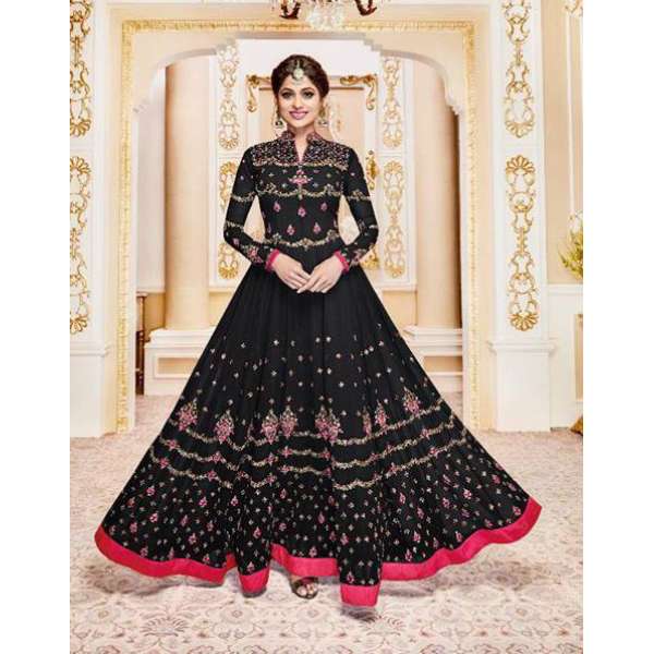 BLACK WEDDING WEAR SEMI STITCHED ANARKALI DRESS