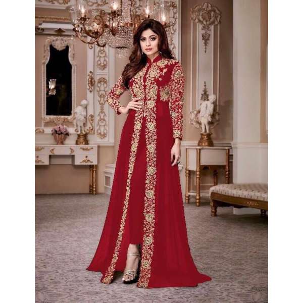 RED INDIAN DESIGNER SLIT STYLE ANARKALI SUIT 