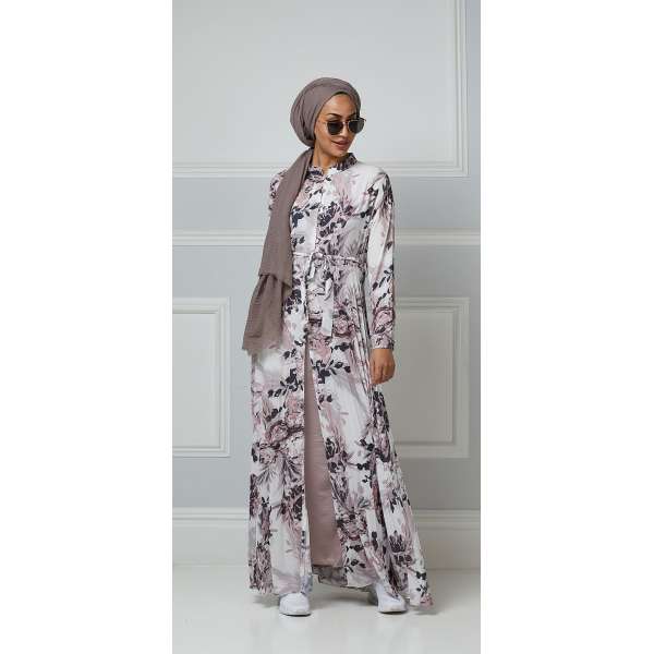 White Floral Printed Designer Maxi Style Abaya