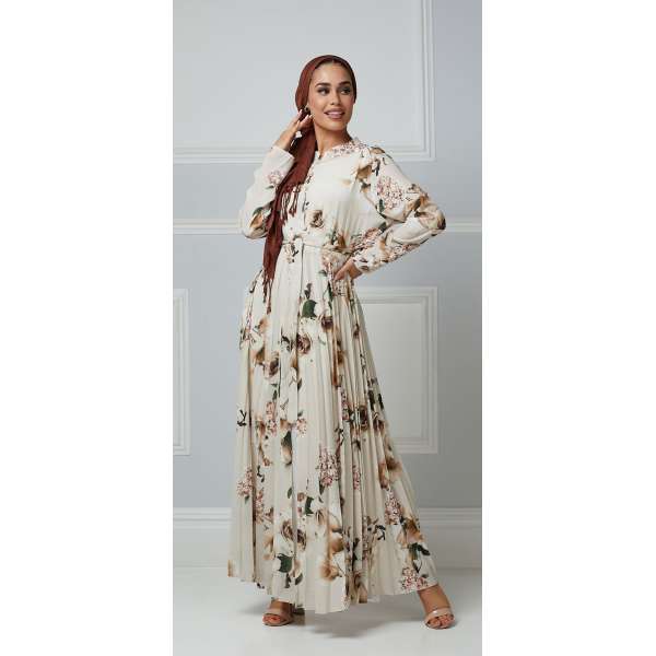 Cream Floral Classic Abaya