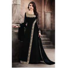 Black Modest Dress Maxi Gown Semi Stitched Party Suit