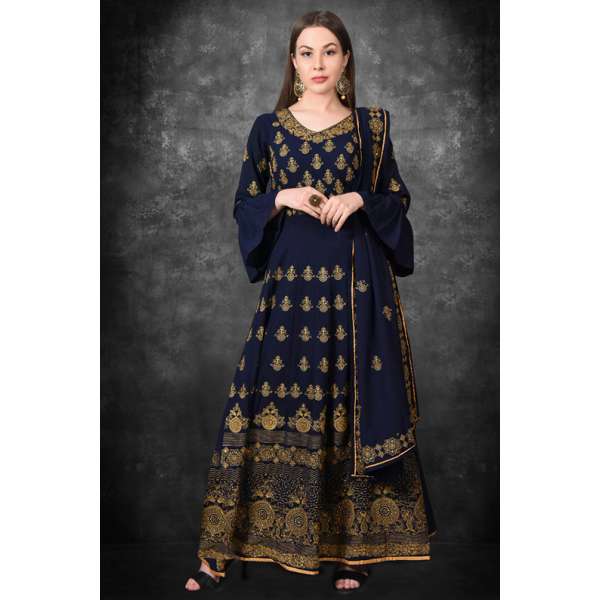 Blue Anarkali Dress Party Wedding Designer Wear