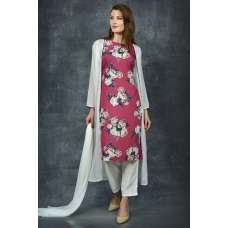 Magenta Purple & White Floral Printed Straight Cut Suit