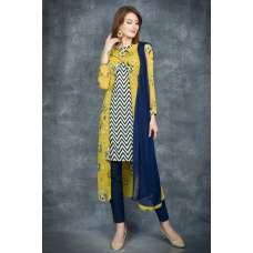 Navy Blue & Sunlight Yellow Georgette Jacket Suit
