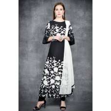 Black Floral Printed Designer Gown