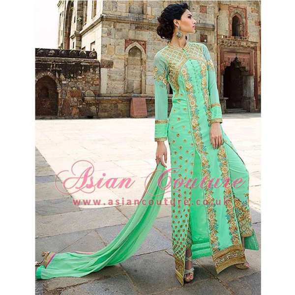 8002 LIME GREEN AAFREEN ADAA STYLISH ANARKALI SUIT (REPLICA)