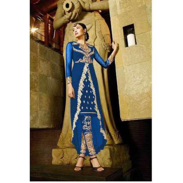 Blue Designer Dress Pant Suit Party Outfit