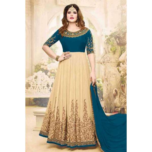 Teal Beige Party Anarkali Gown Maxi Dress
