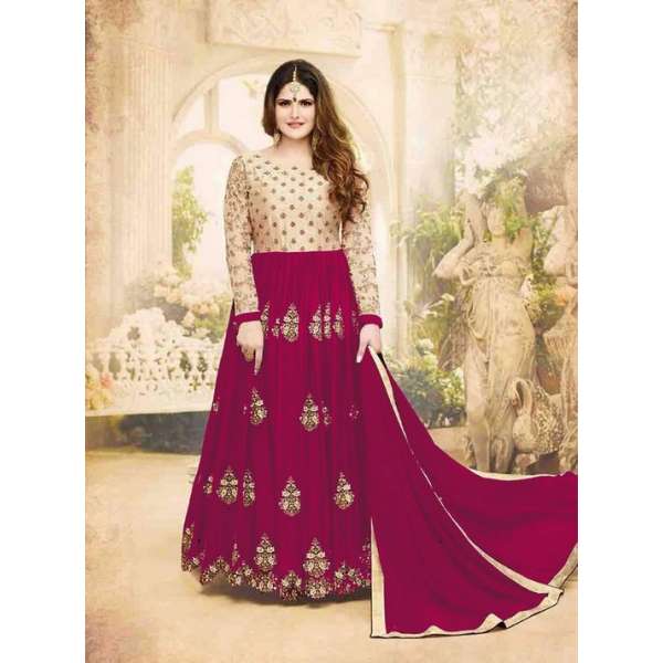 Pink Beige Wedding Anarkali Dress Maxi Gown