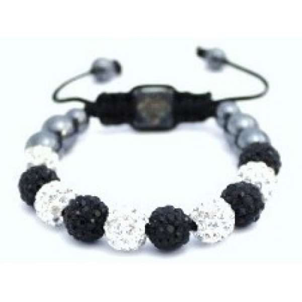 NEW BLACK AND WHITE UNISEX CRYSTAL BALL BRACELET 
