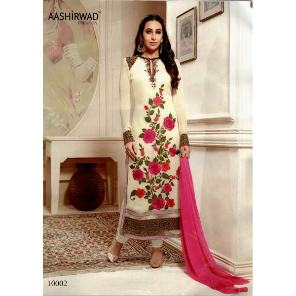 Cream & Pink Karishma Kapoor Salwar Suit Indian Designer Dress