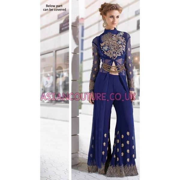 Z-12002 DARK BLUE ZOYA PLAZZO AND SUIT