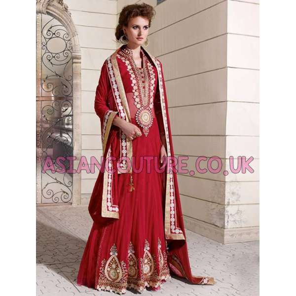 Z-12005 RED ETHNIC ZOYA EID AND WEDDING LENGHA