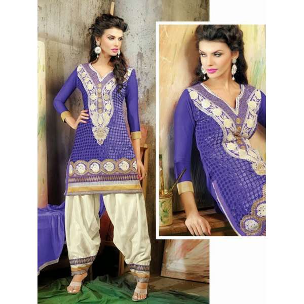 Purple Velvet Brasso Embroidered Long Sleeves Salwar Kameez Suit (purple)