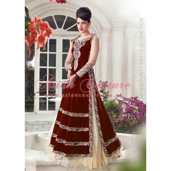 ZE10004 FIRED BRICK ZOYA EMPRESS VELVET DRESS (REPLICA)