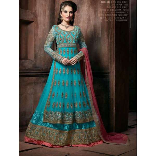 4302 SKY BLUE "CELEBRITY ISSUE” FLOOR LENGTH EMBROIDERED ANARKALI SUIT