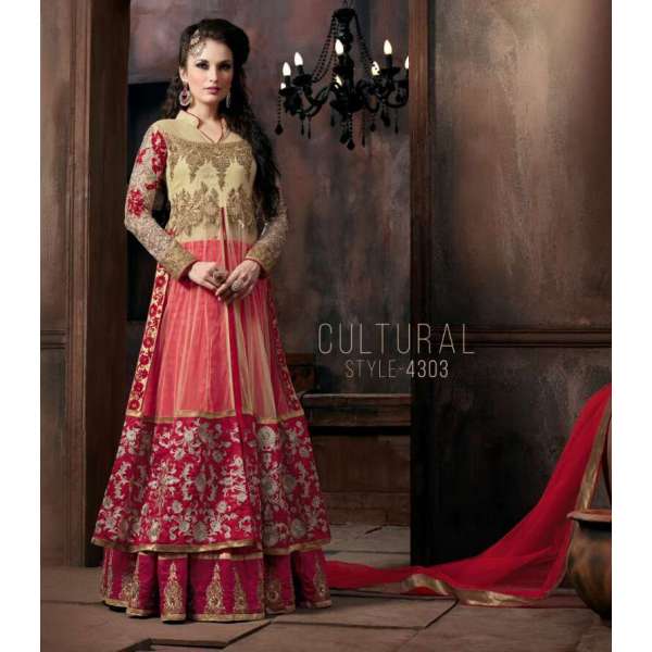 Pretty Peachy Pink Evening Dress Wedding Lengha Suit