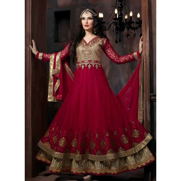 4301 RED "CELEBRITY ISSUE” FLOOR LENGTH EMBROIDERED ANARKALI SUIT