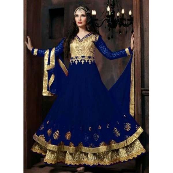 4301-C BLUE "CELEBRITY ISSUE” FLOOR LENGTH EMBROIDERED ANARKALI SUIT