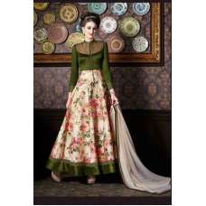 4706 GREEN CHENAB DESIGNER EMBROIDRED FLORAL ANARKALI SUIT 