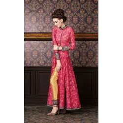 4711 RED AND YELLOW CHENAB DESIGNER EMBROIDRED ANARKALI SUIT 