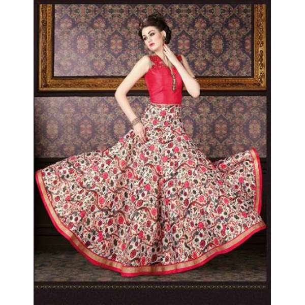 4708 PINK CHENAB DESIGNER EMBROIDRED FLORAL ANARKALI SUIT 