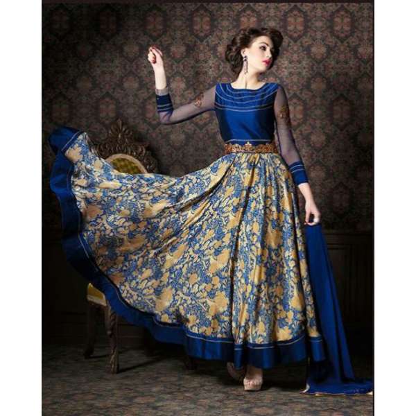 4710 BLUE CHENAB DESIGNER EMBROIDRED FLORAL ANARKALI SUIT 
