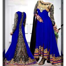 Blue and Black Georgette Floor Length Anarkali Dress