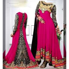 Pink and Black Georgette Floor Length Anarkali Dress