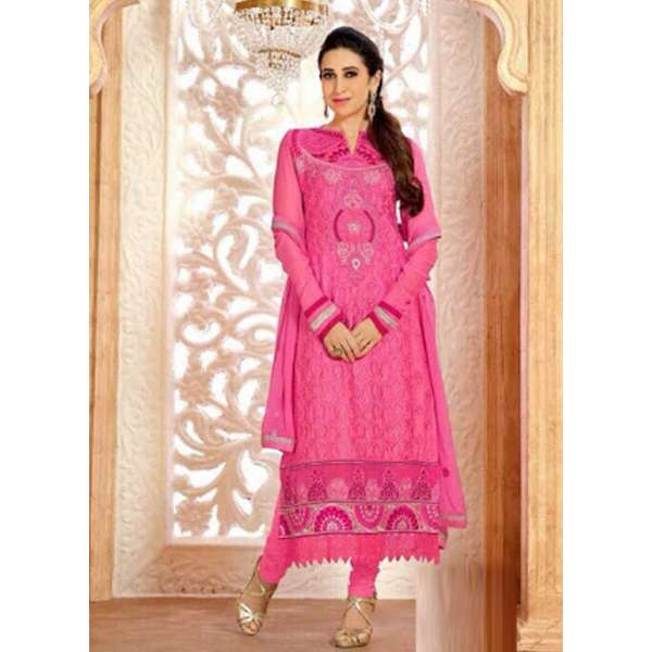 Pink KARISHMA GEORGETTE LONG LENGTH STRAIGHT SUITS