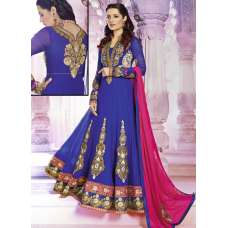 Blue and Pink AAFREEN PARTY WEAR GEORGETTE ANARKALI LONG DRESS