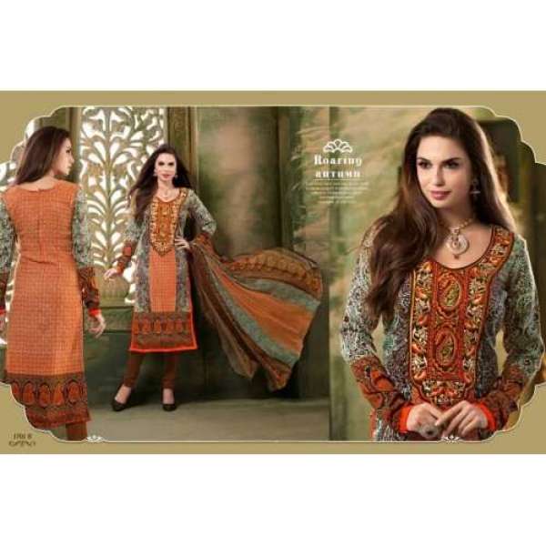 Orange and Black AARZOO PARTY WEAR PASHMINA LONG SHALWAR SUIT