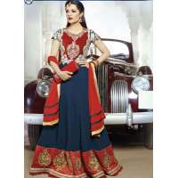 Snorkel Blue and Red Celina Jaitley Georgette Floor Length Anarkali Suit