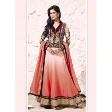 Pink and Brown Miraculous Embroidery Floor Length Anarkali Suit