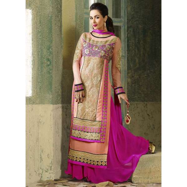 Malaika Arora Khan Glossy Show Stopper Peach Party wear