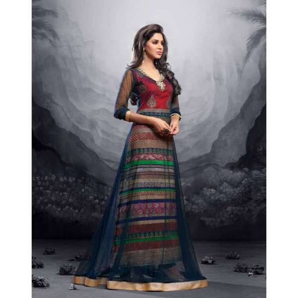 Red with Net Blue MAISHA MASKEEN ADDICTION Designer Anarkali Suit