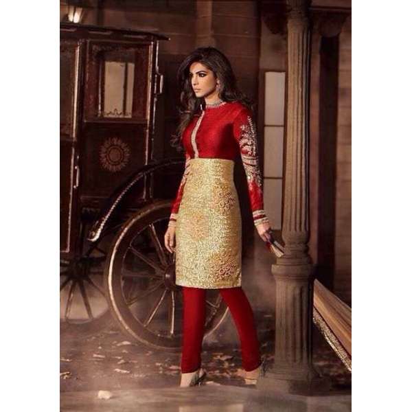 Red and Gold Priyanka Chopra HEROINE Straight Cut Designer Dress