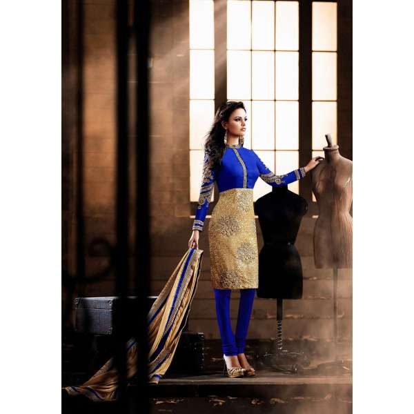 Stunning Blue Gold Sequin Dress Party Outfit 