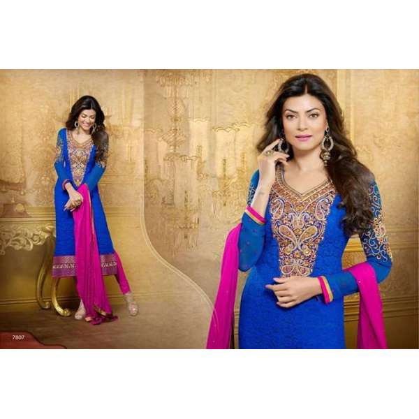 Blue Sushmita Sen Pure Georgette Straight Suit