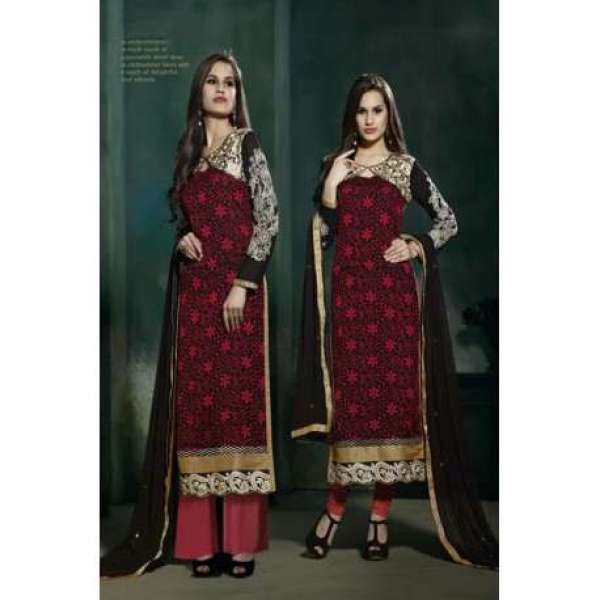 Red and Black Lilly Fiona Long Length Party Wear Salwar Kameez
